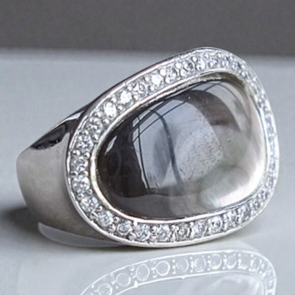 Vintage 925 Silver Abalone CZ Ring Chunky Statement Cocktail Large Unique - Picture 2 of 11